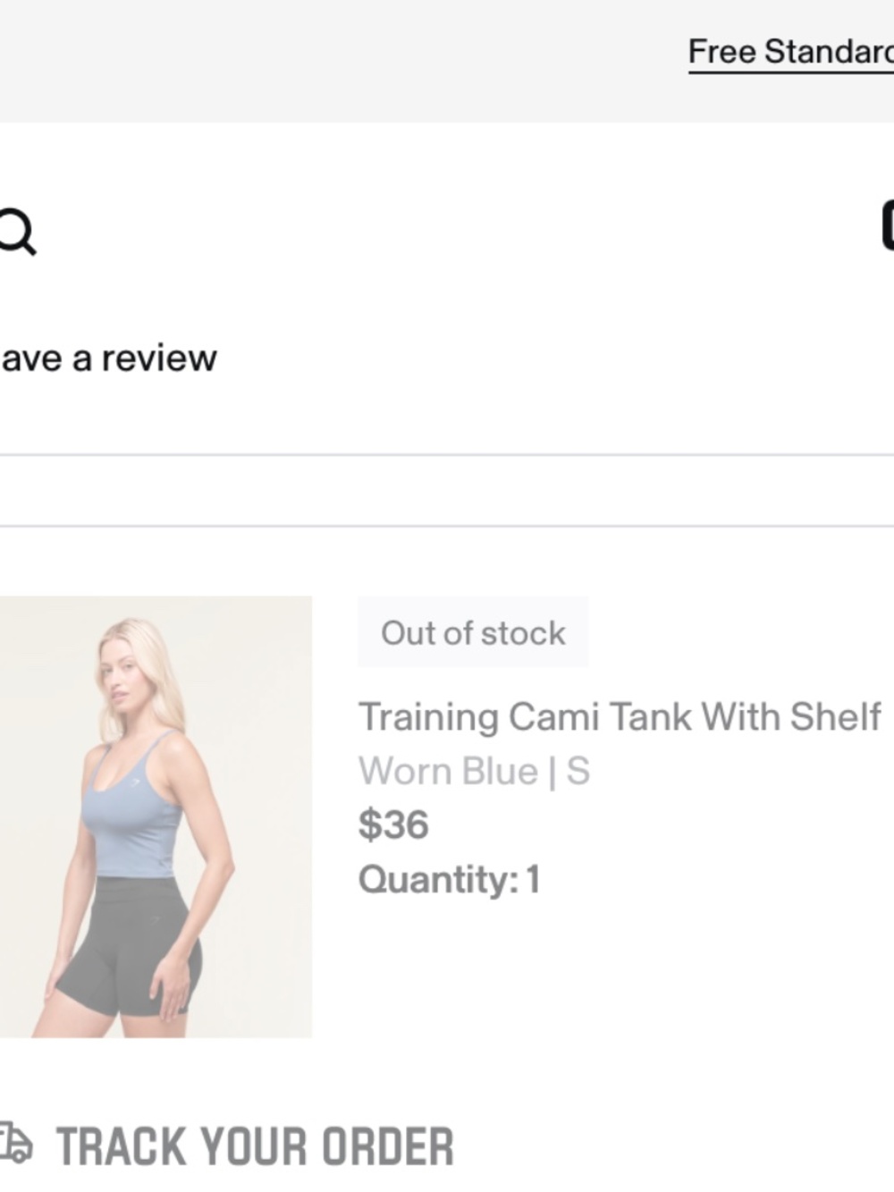Gymshark Training Scoop Neck Cami Shelf Tank Top in Worn Blue - Picture 3 of 3